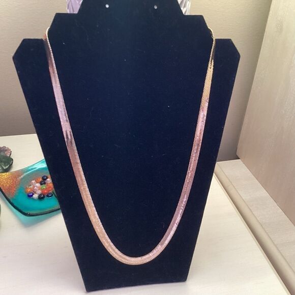 Nicely Made Goldtone Wide Herringbone Necklace - Picture 6 of 8